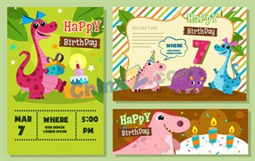 卡通恐龙生日邀请卡片素材